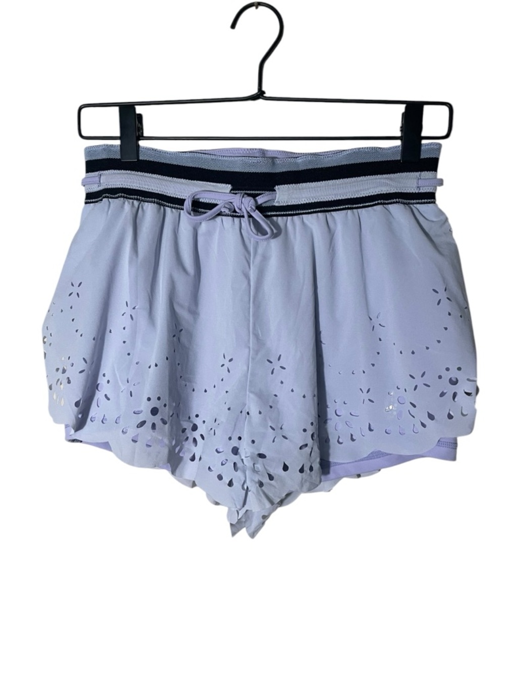 Free People Movement Lavender Laser-Cut Athletic Shorts with Striped Waistband